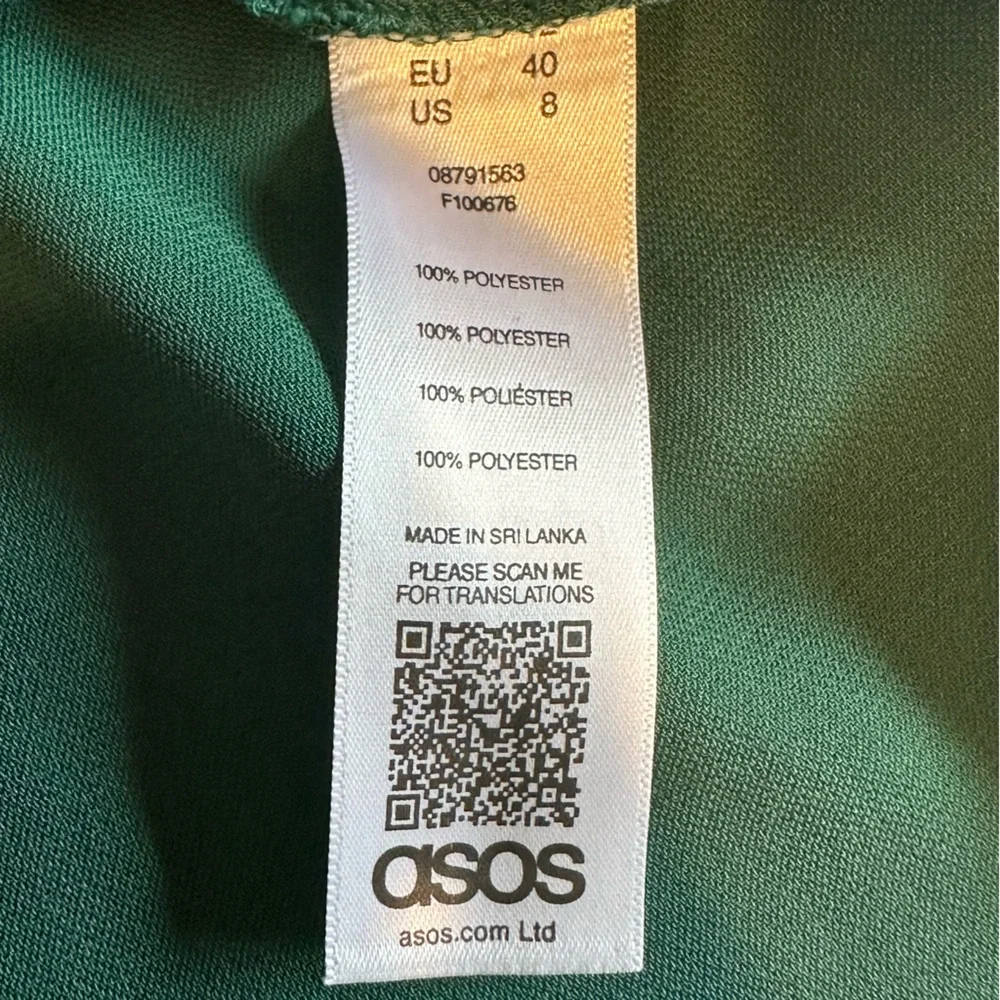 ASOS Design Green Long Sleeve Surplice V Neck Mini Dress - Size 8